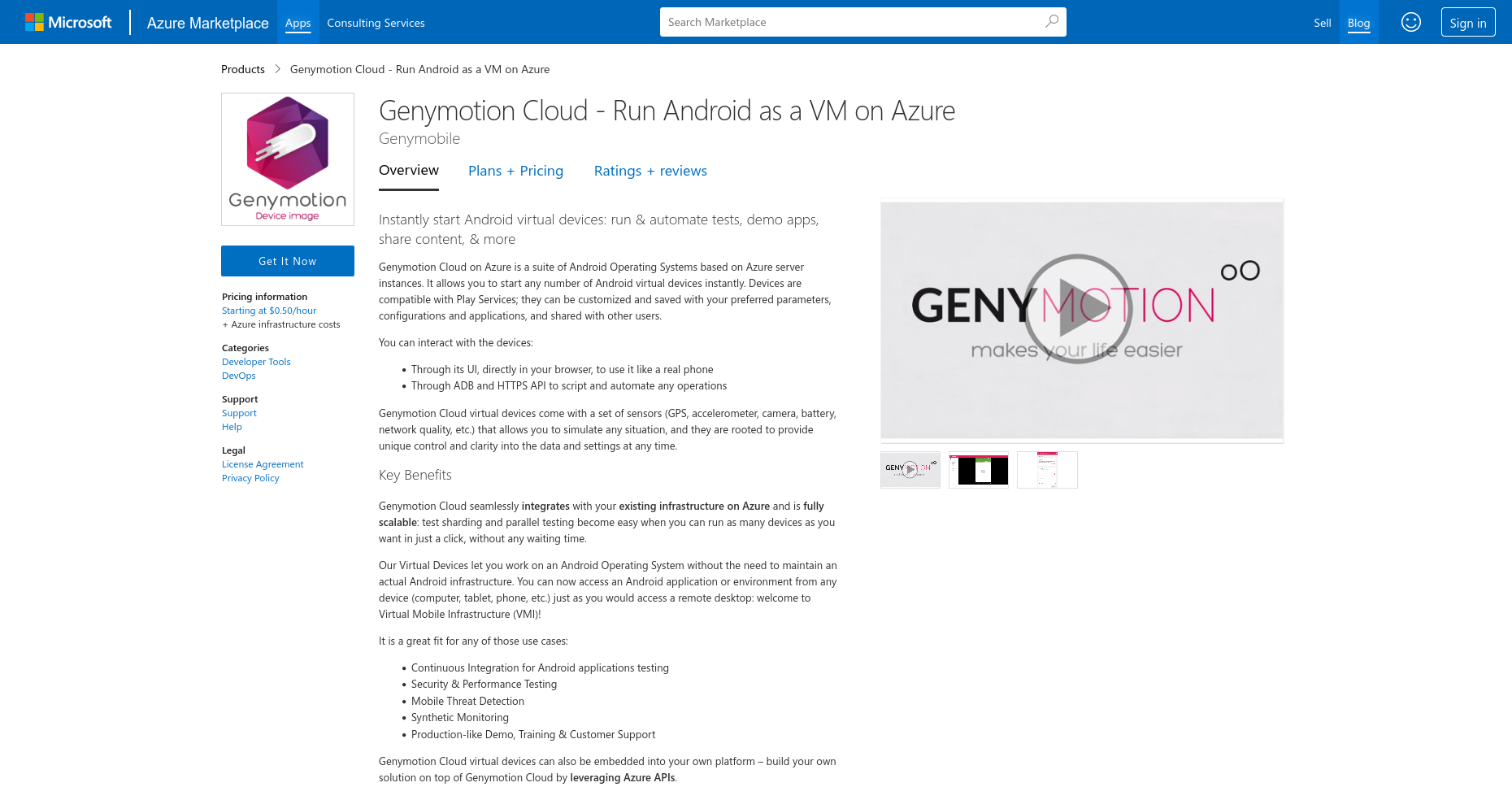 Genymotion on marketplace