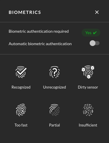 Biometrics widget enabled