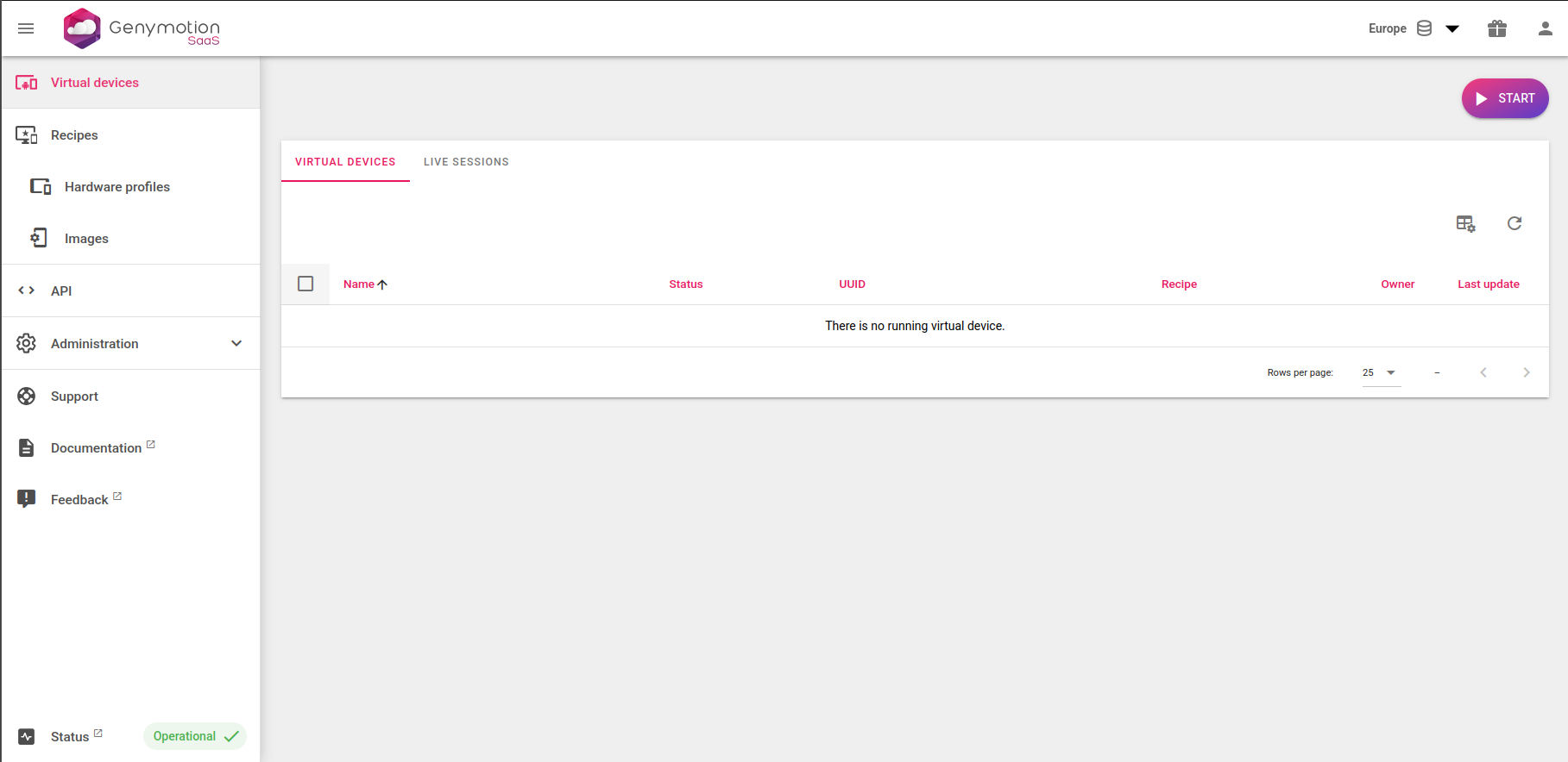 Genymotion SaaS virtual devices dashboard