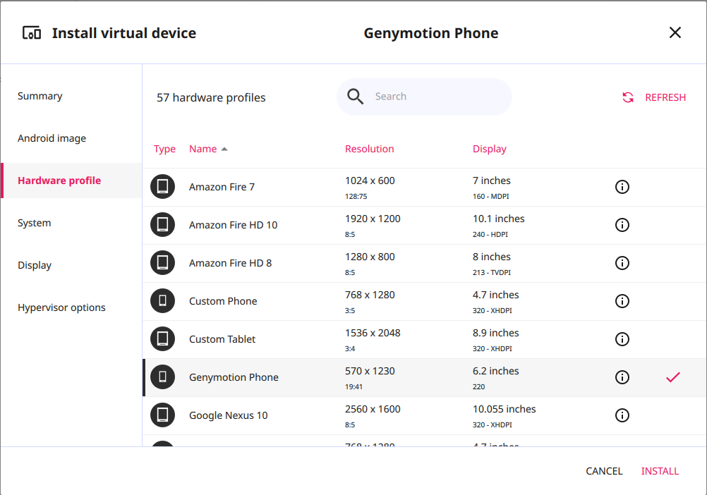 Hardware profile selection tab