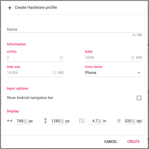 Create HW profile window