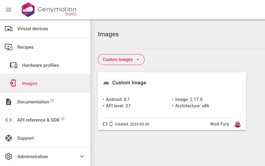 New custom image in images page