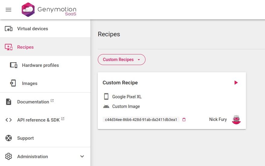 New custom recipe in recipes page