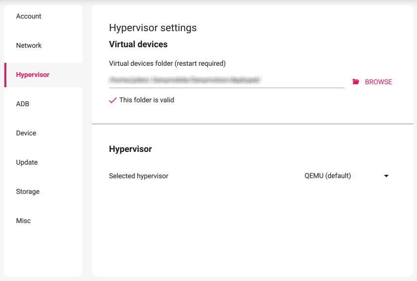 Hypervisor settings tab